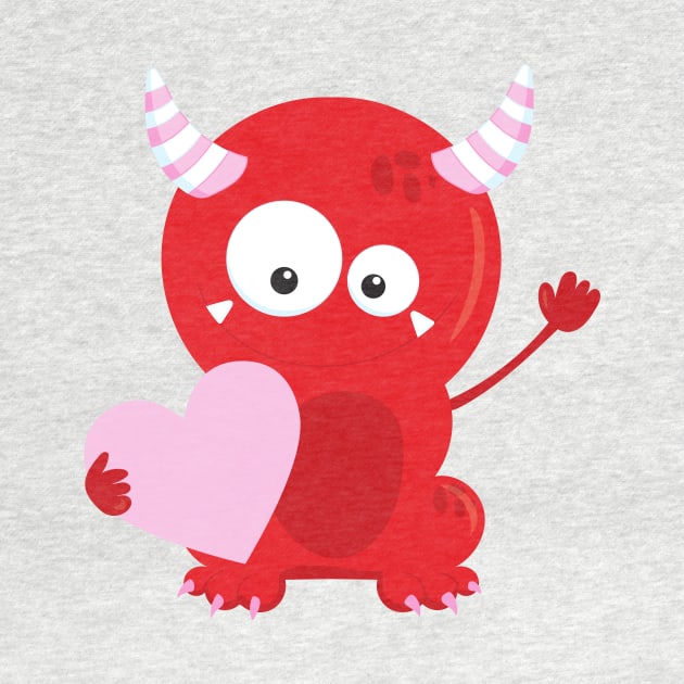 Cute Monster, Red Monster, Funny Monster, Hearts by Jelena Dunčević